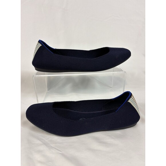 Rothy's The Square Toe Flats Navy Blue Size 8 Heel Stripe Accent Ballet Washable - Picture 2 of 14